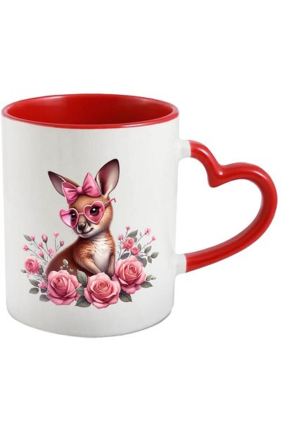 StoryGift Romania Mug with a shy baby kangaroo | illustration | roses | flowers | plants | nature, With ,STG.
