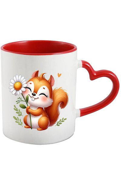 StoryGift Romania Mug with a happy squirrel holding a white flower | illustration | heart | a, With ,STG.
