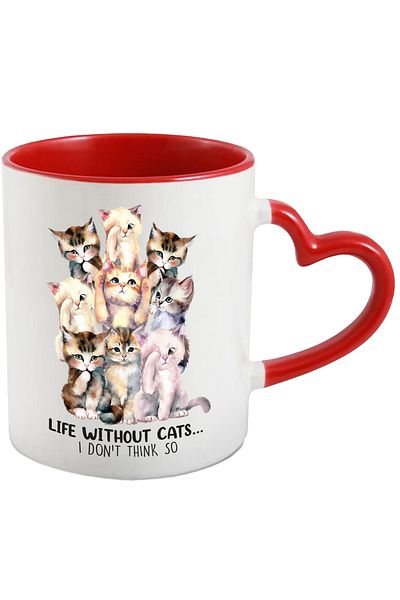StoryGift Romania Mug with many cats with the message "Life without cats... I don't think so", life f, Cu,STG.