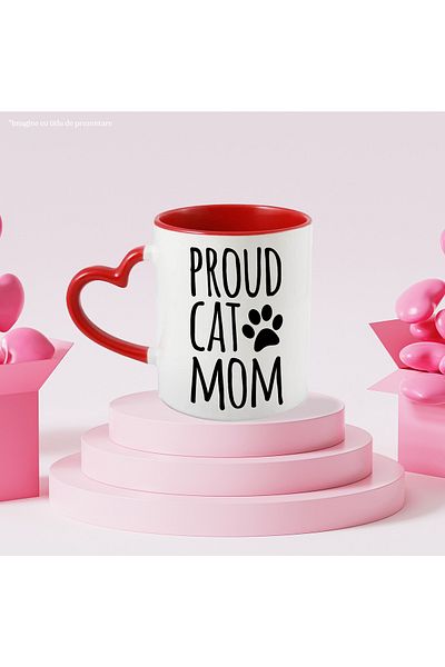 StoryGift Romania Mug with paw and the text "Proud cat mom" - proud cat mom with Heart Handle, With, STG