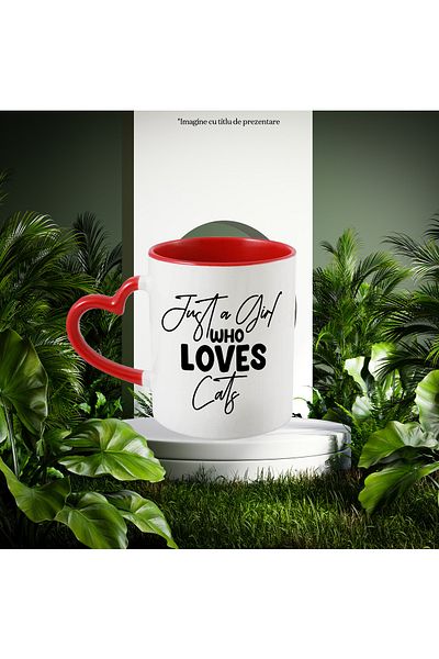 StoryGift Romania Mug with the message "Just a girl who loves cats" - feline animals with Handle In, With, STG.