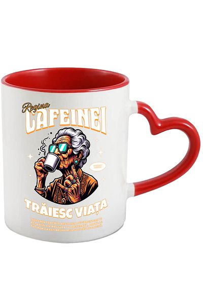 StoryGift Romania Queen of Caffeine Mug. I Live the Cool Grandma Life, 330ml, Ceramic with Heart Handle, With,STG.