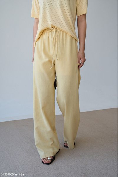 Lupies Women's Elastic Waist Lace-Up Linen Trousers