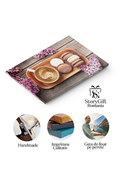 StoryGift Romania Tablou Canvas: Delicii Dulci Intr-un Moment De Relaxare - Bucurie Culinara Si Rasfat Cu Macaron