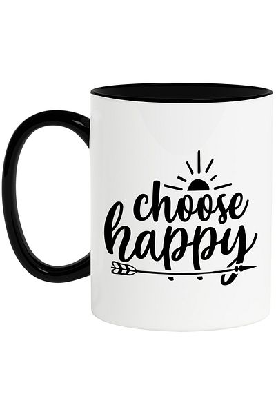 StoryGift Romania Mug with an arrow and the message that urges you to choose happily with Black Handle, Cu Man, STG.