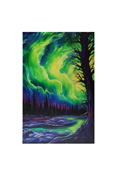 StoryGift Romania Tablou Canvas: Peisaj Dintr-o Padure - Brazi Aurora Boreala...