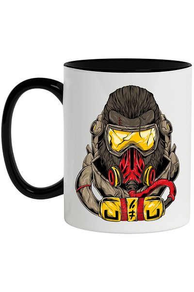 StoryGift Romania Gorilla Mug, Mask, Gas, Glasses, SF, Multicolor 330 ml, Ceramic with N Handle, With ,STG.