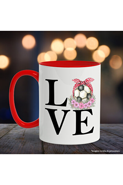 StoryGift Romania Mug with the message "Love", soccer ball, flowers, illustration, sport, passion, love, With,STG.