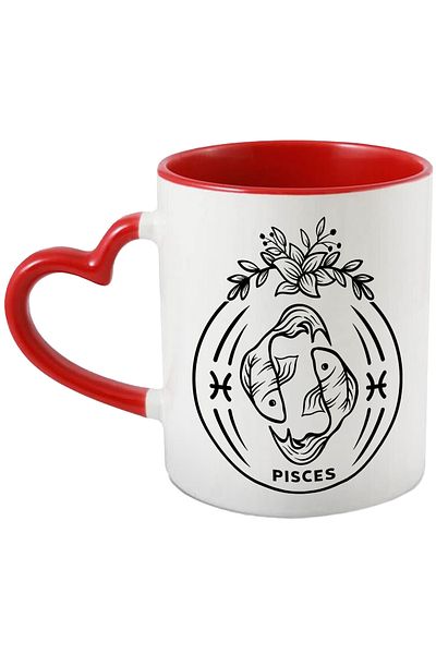 StoryGift Romania Mug with the zodiac sign Pisces, illustration, zodiac sign, astrology, symbol, sign, plants, water with, With, STG.