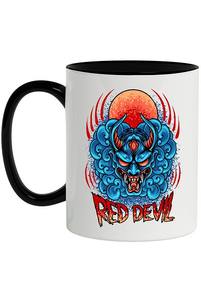 StoryGift Romania Mug With Message In English Red Devil, Oni, Mask, Sun, Demon, Multicolor 330 ml,, With ,STG.