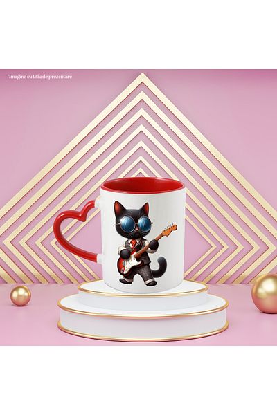 StoryGift Romania Mug with a black cat playing the guitar, music, passion, illustration, cost, With ,STG.