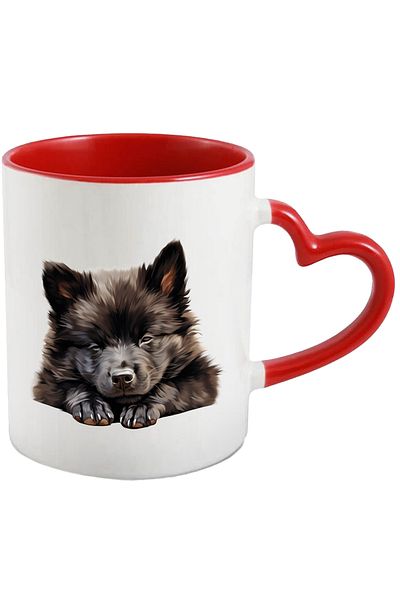 StoryGift Romania Mug with a sleeping furry puppy | illustration | in the world of dreams | black | tired, With ,STG.