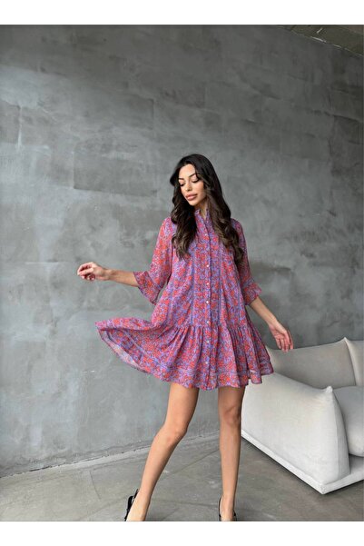 4EVERTİGER DANTEL DETAYLI ÇİÇEKLİ ASTARLI MİNİ BOY ELBİSE