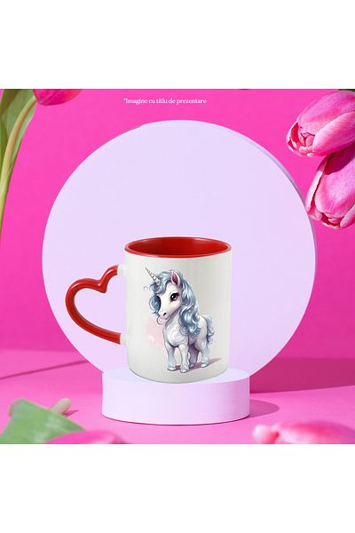 StoryGift Romania Mug with a cheerful unicorn | illustration | muscular | color spots | flowers, With,STG.