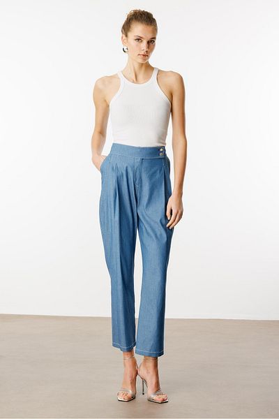 Moda İlgi Pantaloni cu picior de morcov cu pliuri duble Modailgi Premium cu centură lungă