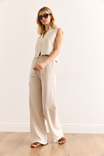 Olalook Women's Stone Accessory Top and Bottom Linen Content Suit Tkm-19000383