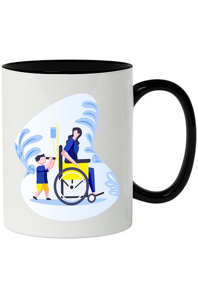 StoryGift Romania Wheelchair Mug, Patient, Child, Woman, Multicolor 330 ml, Ceramic with , With ,STG .