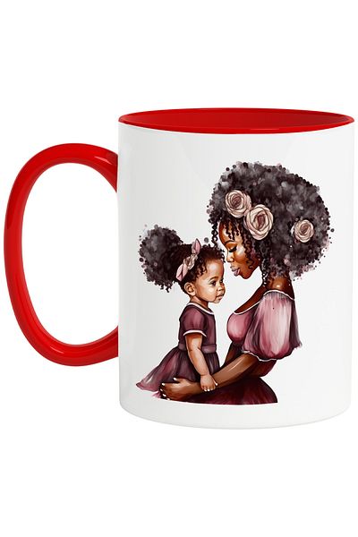 StoryGift Romania Mug with a black mother holding her little girl | illustration | popcorn, With ,STG.