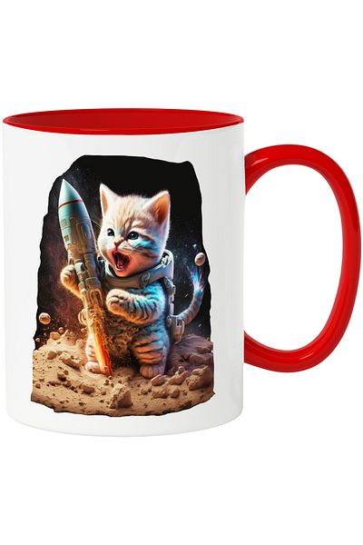 StoryGift Romania Astronaut Cat Mug with a Rocket, Animals, Galaxy, Stars, Ceramic, , With ,STG.