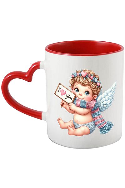 StoryGift Romania Mug with a baby Cupid | illustration | flower crown | heart | wings | la, Cu,STG.
