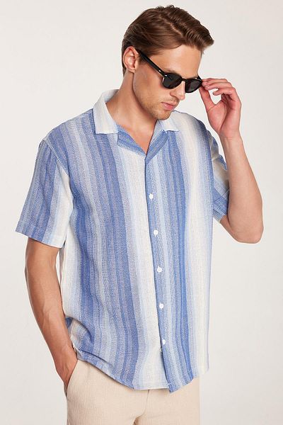 Tudors Ανδρικό πουκάμισο Relax Fit Oversize Flowy Comfortable Fit ριγέ λινό εφέ