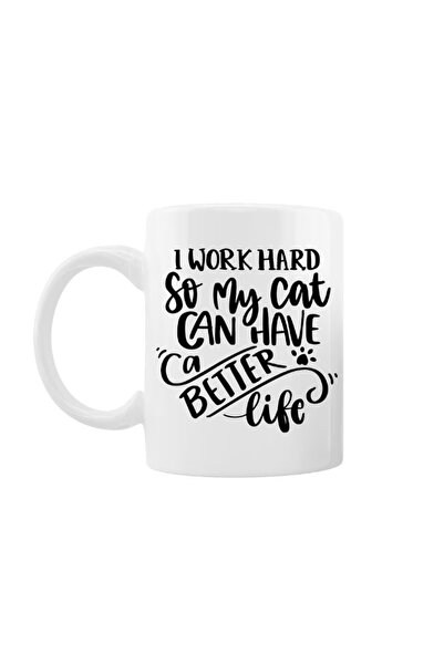 OEM Cană albă personalizată „Muncesc din greu pentru ca pisica mea să aibă o ...