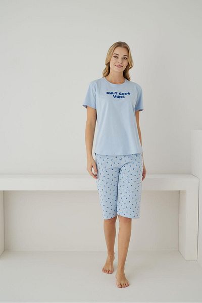 FORMO Set de pijamale Capri natural cu mâneci scurte, 100% bumbac organic, cu modele florale