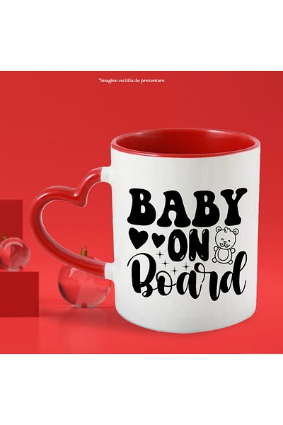 StoryGift Romania Mug with hearts and a teddy bear for babies with the message in English "Baby on boar, Cu,STG.