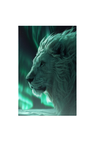 StoryGift Romania Tablou Canvas: Cântecul Înghețat Al Cerului Și Portretul Leului Alb Luminat De Aurora Boreală P