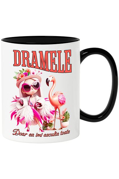 StoryGift Romania Coquettish Girl and Flamingo Bird Mug Funny Text Only She Listens to Me Everything Dramel, With ,STG.