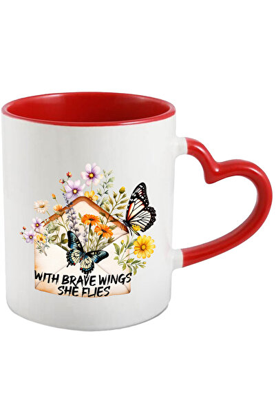 StoryGift Romania Cana Cu Fluturi Si Cu Flori Intr-un Plic Cu Mesajul "with Brave Wings She Flies", Cu ,stg