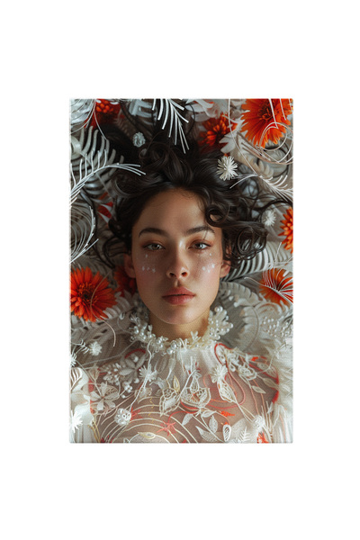 StoryGift Romania Tablou Canvas: Femeie Brunetă Înconjurată De Alb Și Flori P...