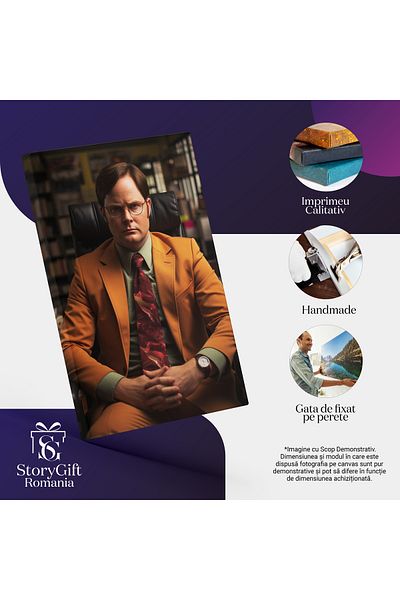 StoryGift Romania Tablou Canvas: Portret Om Cu Ochelarii In Costum Portocaliu Viata De Birou Pictura Digitala