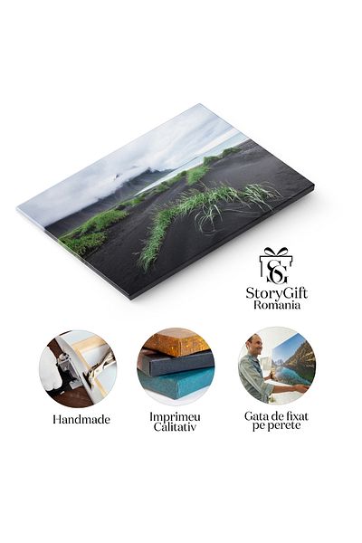 StoryGift Romania Tablou Canvas Peisaj In Stokksnes, Islanda, Nisip Negru, Coasta, Natura, Vulcanic 2691