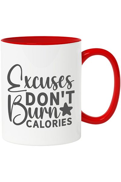 StoryGift Romania Mug with message that says excuses don't burn calories - lose fat with M, Cu, STG.