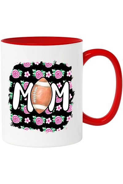 StoryGift Romania Mug with the message "Mom", mother, roses, flowers, American football, illustr. With ,STG.