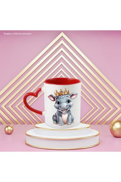 StoryGift Romania Mug with a cheerful baby hippo | illustration | wearing a royal crown | noble, With ,STG.