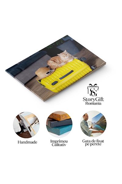 StoryGift Romania Canvas Painting 140 x 90CM Cat in Travel Suitcase, Pet on Vacation, Kitten Sim, STG.