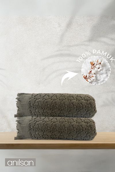 Anılsan 2 Pack Elva Anthracite Hand Towels - 50X90 Cm, 225 Gr, 100% Cotton, Spa and Hotel Towels, Daily Use