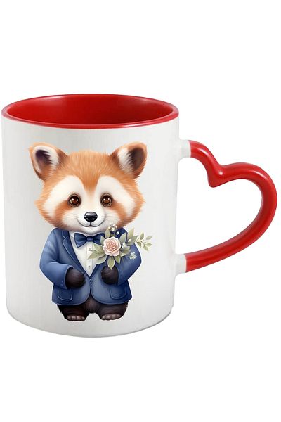StoryGift Romania Mug with a cheerful Red Panda bear | illustration | jacket | shirt | bow tie | particles, With ,STG.