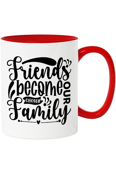 StoryGift Romania Mug with heart and the message "Friends become our chosen family" with R Handle, Cu, STG.