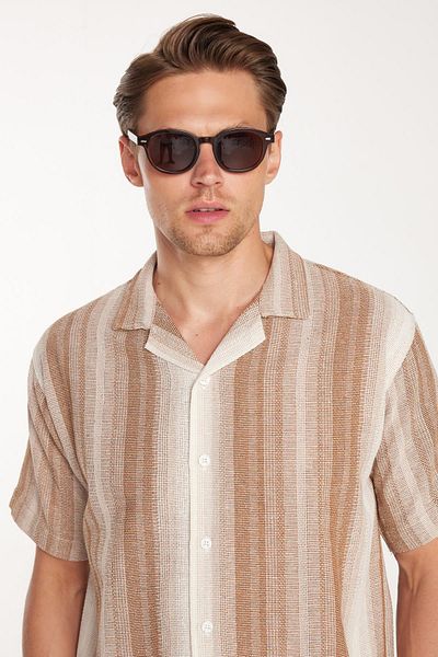 Tudors Ανδρικό πουκάμισο Relax Fit Oversize Flowy Comfortable Fit ριγέ λινό εφέ