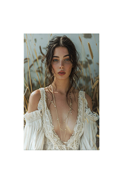 StoryGift Romania Tablou Canvas Portretul Unei Femei Blande In Rochie Alba De...