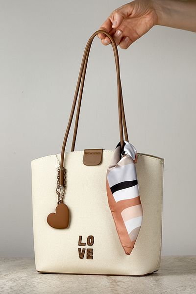 DSN Canvas Textured Elegant Love Themed Stylish Shoulder Bag + Charm Gift