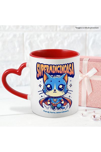 StoryGift Romania Super Liar Mug, Superhero, Flying Cat, 330ml, Ceramic with Heart Handle, With ,STG