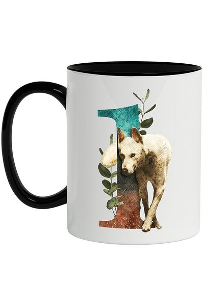 StoryGift Romania Mug With Wolf, Plant, Animal, L, Multicolor 330 ml, Ceramic with Black Handle, With Handle, STG.