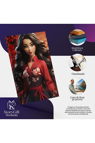 StoryGift Romania Tablou Canvas: Gheisa In Rosu Negru, Brunet, Par Saten, Lucrari De Arta, Costum, De Zi, Papus