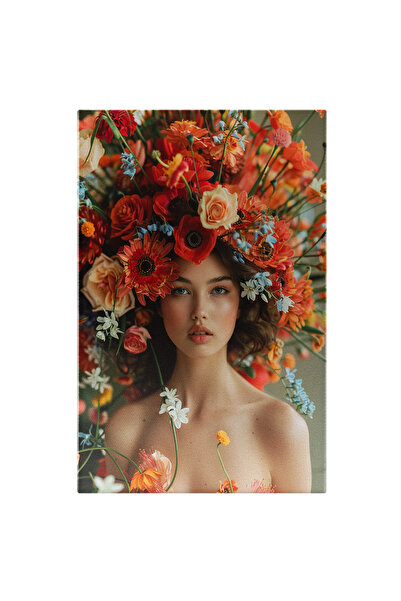 StoryGift Romania Tablou Canvas: Femeie Îmbrăcată Cu Flori Roșii Pe Cap- Port...