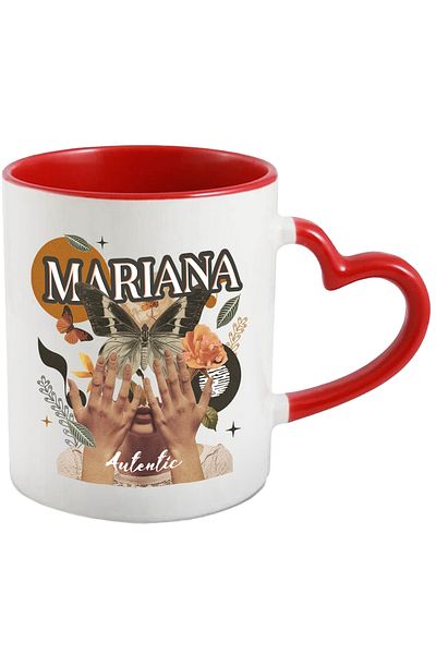 StoryGift Romania Mug With Name Mariana, Girl Collage, Butterfly, Flowers, Circle, 330ml, Ceramic with Handle, With ,STG.