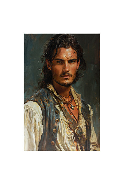 StoryGift Romania Tablou Canvas: Piratul De Pe Vapor În Vestă Și Lănțicuri Din Piele Ochi Albașri Haine Simple Pi